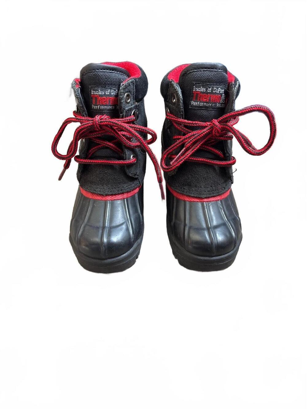 Kids Thermolite Insulated Winter Duck Boots Size 10 Waterproof Leather Black Red
